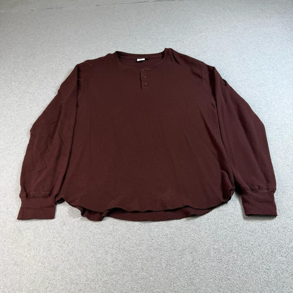 Urban Outfitters Shirt Men Large Red Waffle Henley Long Sleeve Thermal Tee Y2K